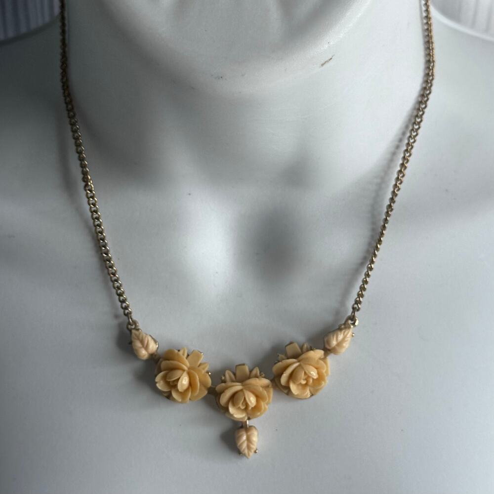Vintage MCM Celluloid Roses Floral Pink Statement Necklace Choker coquette